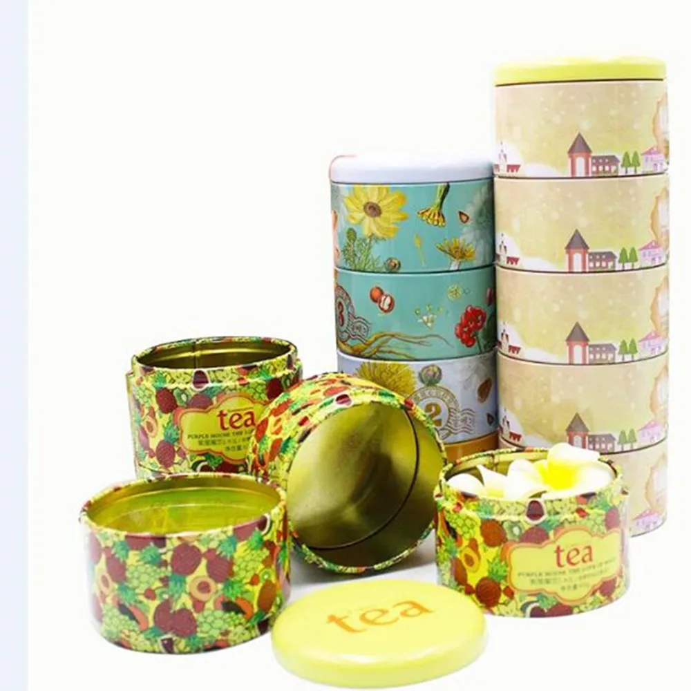 Promotional 3 Layers Round Metal Tea Tins Canister Decorative Round Stackable Tea Tins Box Packaging