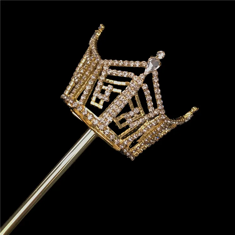 Full Round Crown Pageant Rhinestone Gold Scepter