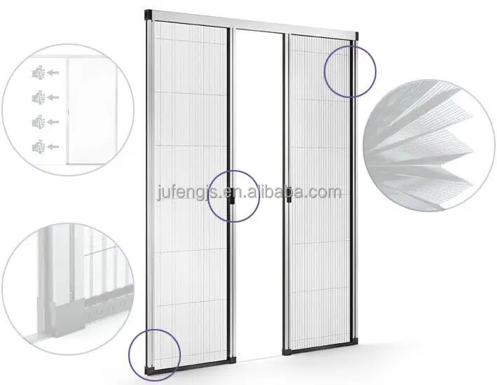 Window mosquito net with pleated PET mesh accordion doors