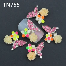 10pc Glitter Butterfly Rhinestones 3d Nail Art Decorations with Rose Alloy Nail Charms Jewelry for Nail