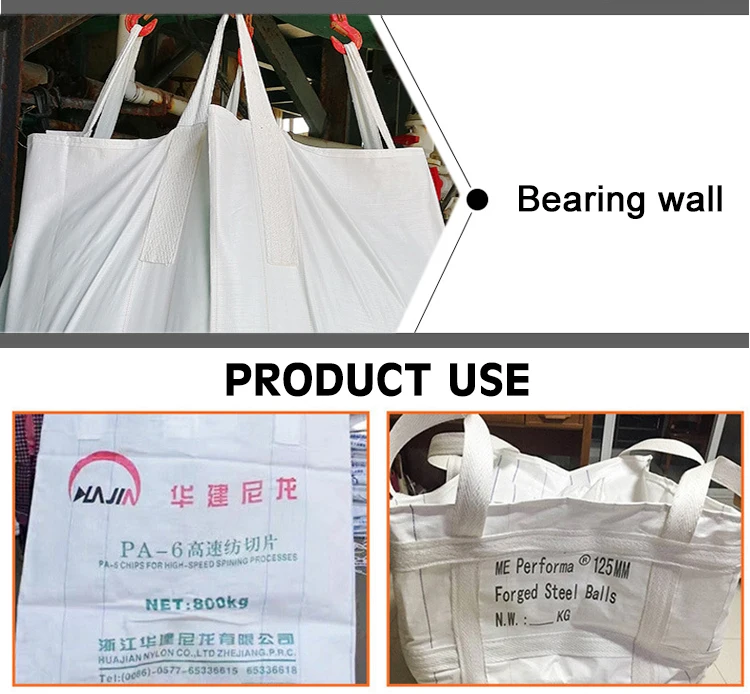 Flat bottom Open mouth 4loops 1000kg 1 ton pp polypropylene tote woven jumbo bag for sand construction garbage building material
