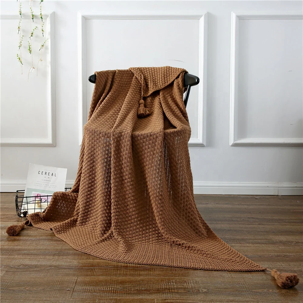 Bedroom decor Boho bedding Knit Thick Cotton Throw Blanket with Tassels