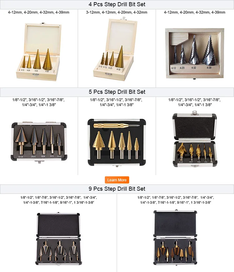 4Pcs Metric 3 Flats Shank Straight Flute Titanium  HSS Step Drill Bit Set for Metal Tube Sheet Drilling in Case