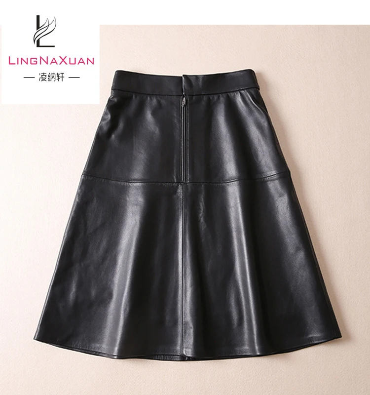 
2018 Winter Short mini pleated Genuine Leather Fashion Skirt 