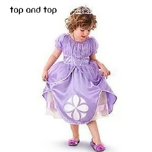 Casual cartoon baby girl dress sofia princess purple Fluffy dress big petals princess Sophia Free shipping