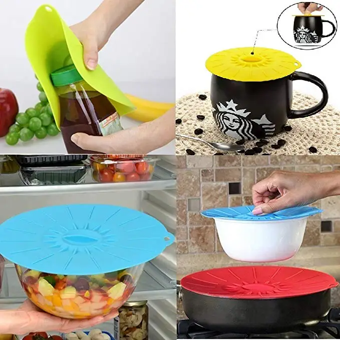 E Spring Set of 5 Silicone Suction Lids Food Covers Fits Various Sizes of Cups Bowls Pans Containers