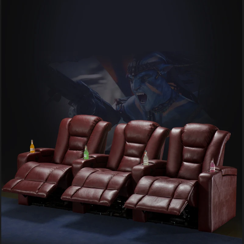 3 Pieces Air Leather, Electric Reclining Home Theater Chairs