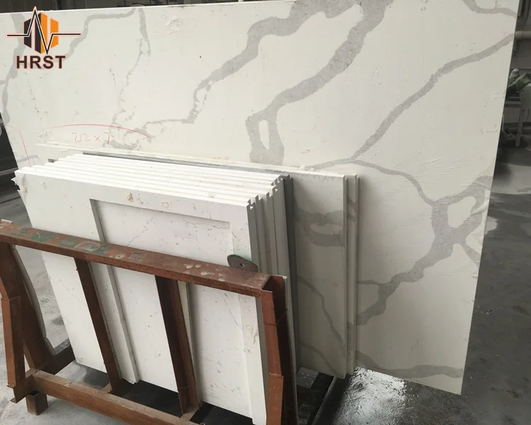 Bookmatched Vein Slab Calacatta Quartz Stone Kitchen Benchtop With Waterfall