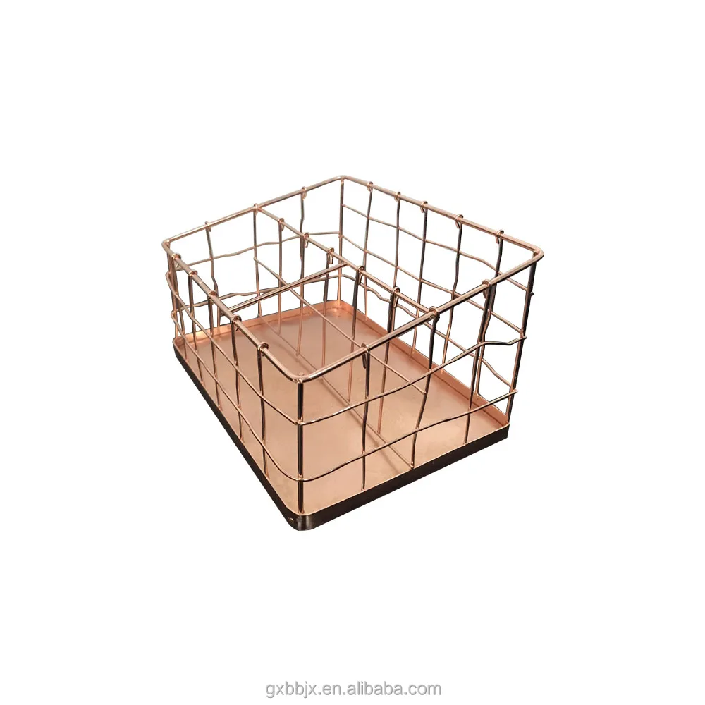 China Guangxi factory direct sale cheap rose gold or white make up holder storage basket with three slots