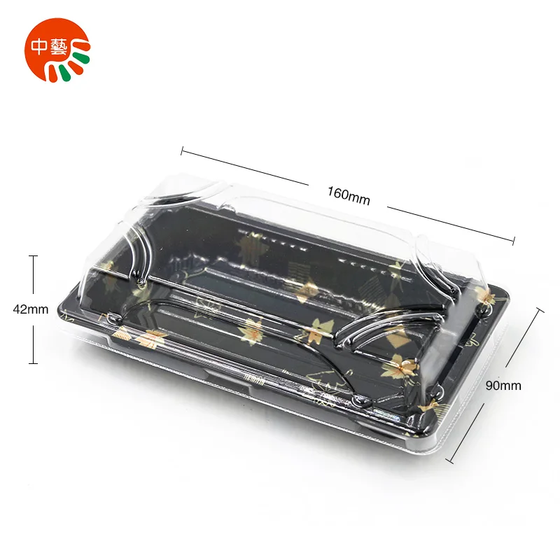 Sushi Box Rectangular Clear Plastic ZY01 Wholesale Disposable Food PS Rectangle Black Base with Clear Lid Sushi or Salad