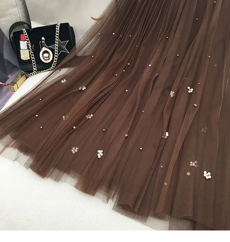 B13172A korea style lady mesh beaded gauze skirts