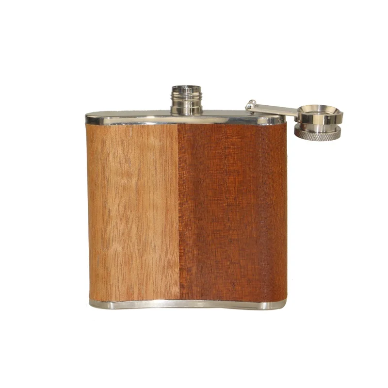 8oz natural bamboo body high quality 18/8 stainless steel portable whiskey hip flask for man