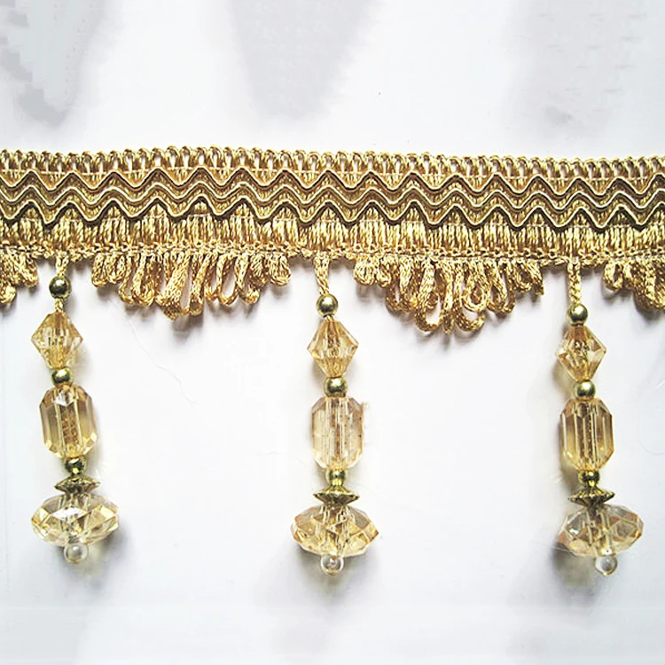 New Design Gold Acrylic Beaded Fringe For Curtain, Window Valance