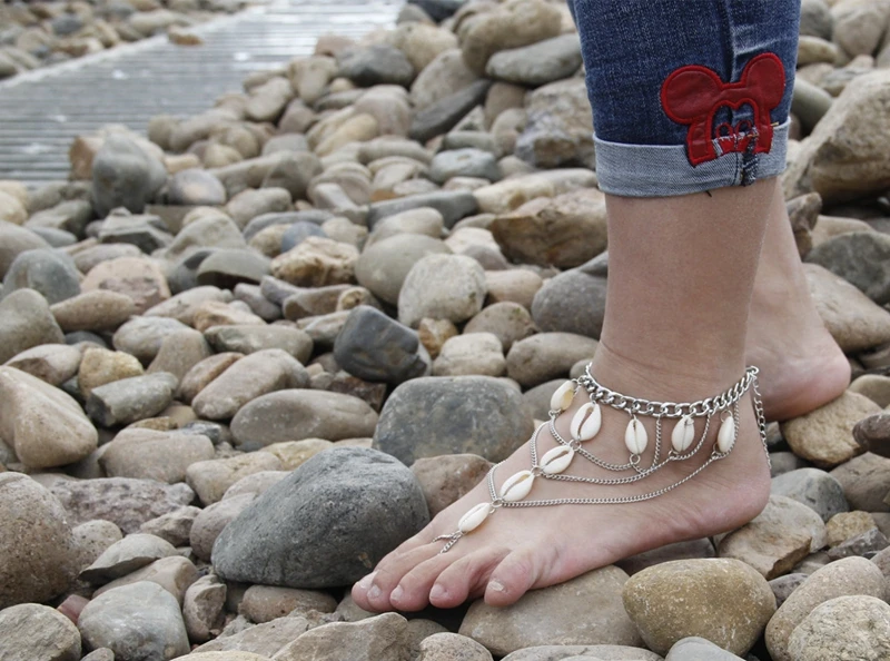 
New Design chain boho Shell Anklet with toe ring For Women Beach Jewelry G80860 