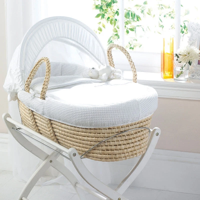 
high quality simple fabric of maize peel moses basket with rocking stand 