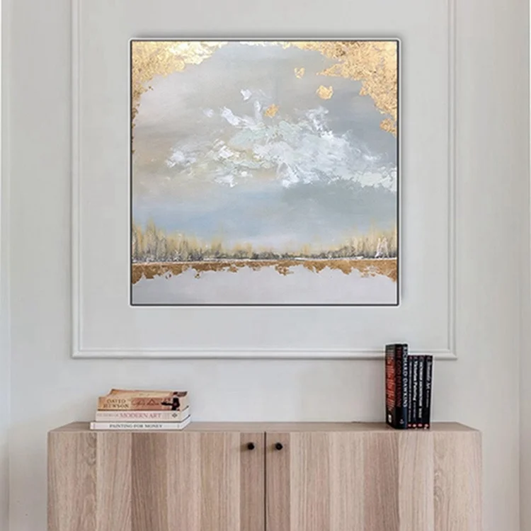 
Wholesale Handmade Framed Abstract Glod Oil Painting Wall Picture Art Canvas Acrylics 