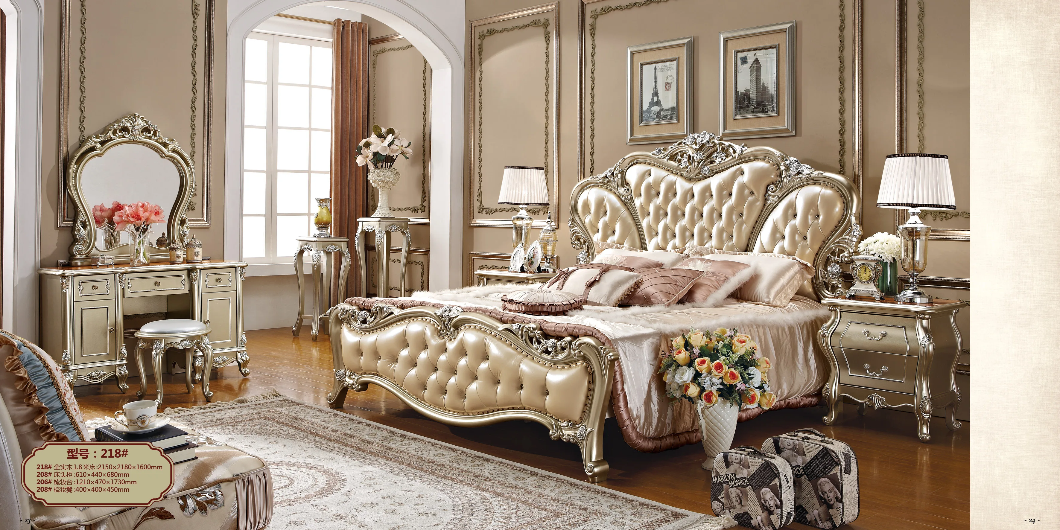European Antique wedding bedroom set Classic Hand Carved French Luxury  bed design furniture wooden