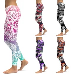 Wholesale 92 polyester 8 spandex buttery super soft skull printing milk silk 3d leggings for women