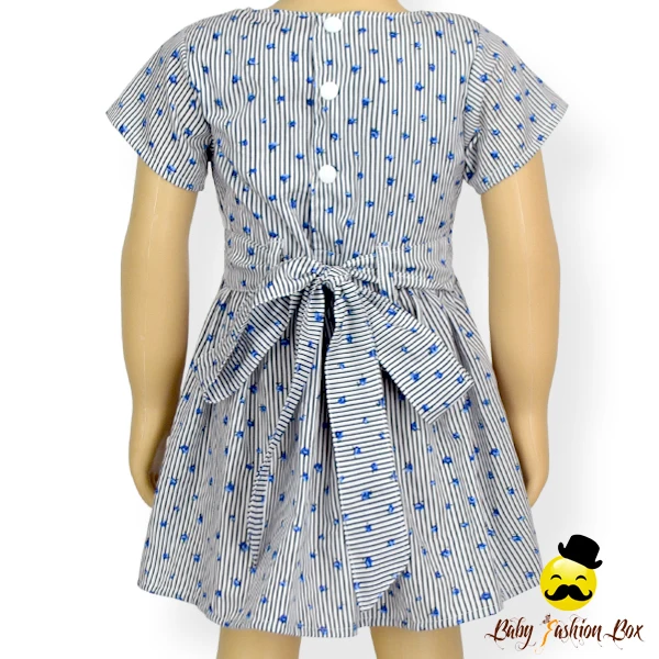 48BQA244 Fancy Small Flower blue Print Top Style Dress Girls Party Wear Kids Beautiful Model Dresses