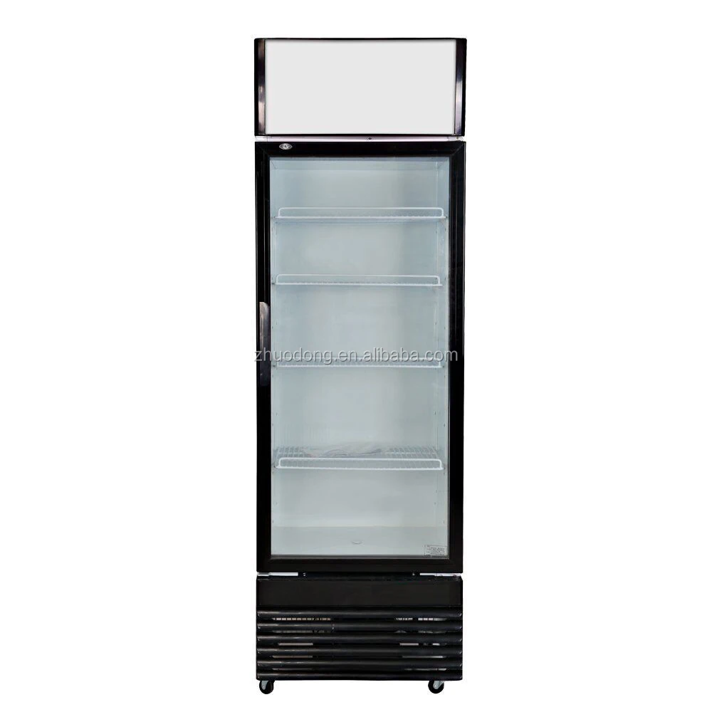 300L glass front vertical fridge display freezer