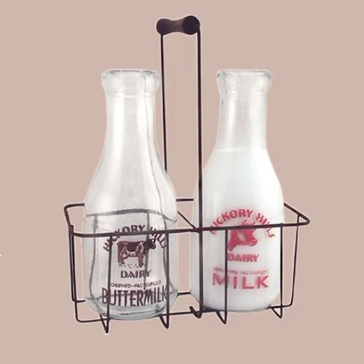 Small Vintage Milk Bottle With Carrier Basket