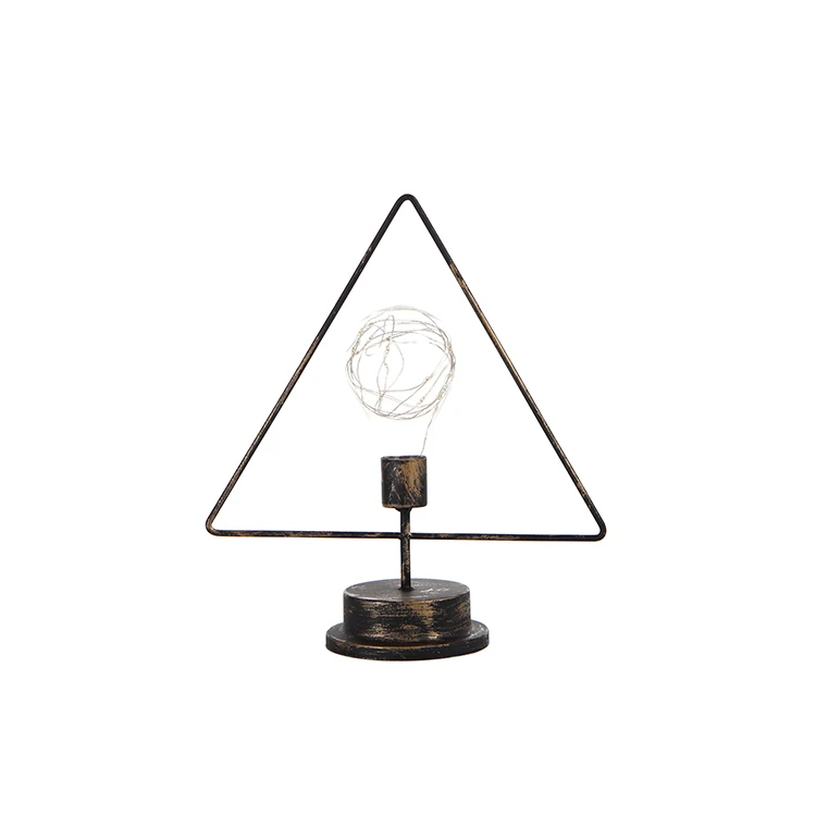LED brass caged iron battery triangle christmas decoration night metal table lamp light
