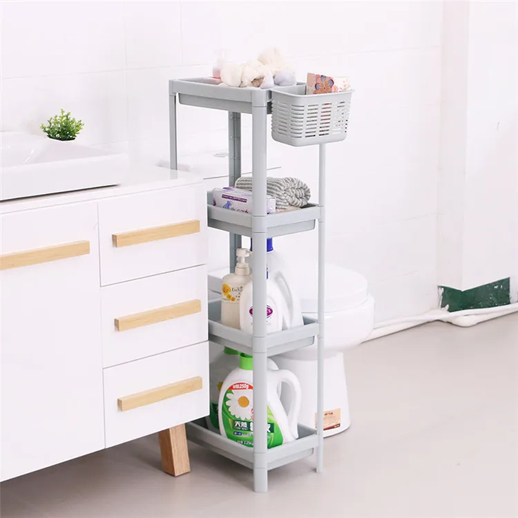 Plastic Bathroom Kitchen Storage Rack with Basket