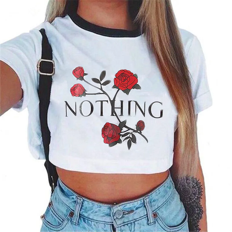 
fashion simple custom multi printing styles crop tops tshirts women 