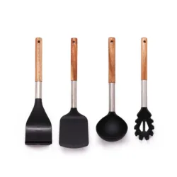 silicon  Utensil Set Cooking Utensil Kitchen Tools Set with wooden handle with coating