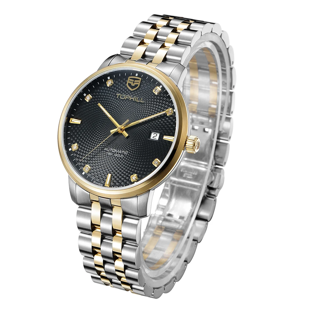 ShenZhen Factory Custom Brand 18k Gold Switzerland Automatic Movement Stainless Steel Back Watch 2824