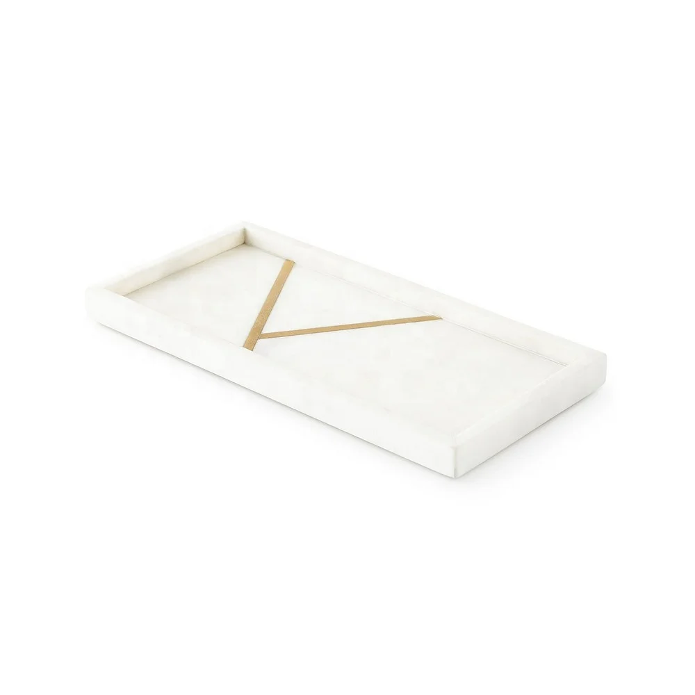 2024 Creative Luxury Home Decor Accessories Eco Friendly Marble Stone Bathroom Accessories with Brass Inlay