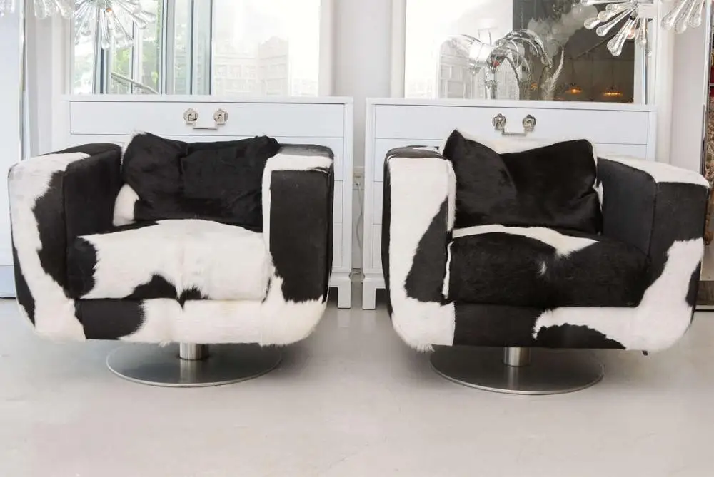 Rotating Base Premium Club Arm Chair with cowhide fur  / swivel cowhide chair  MP-89021#