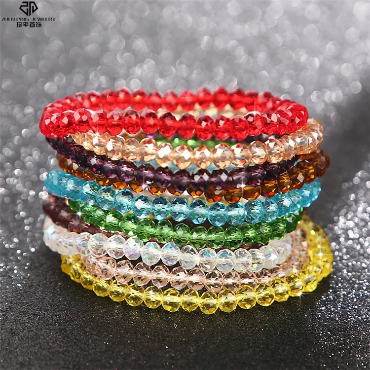 Top quality durable beautiful faceted synthetic glass colorful crystal beads bracelet stretch crystal bracelet