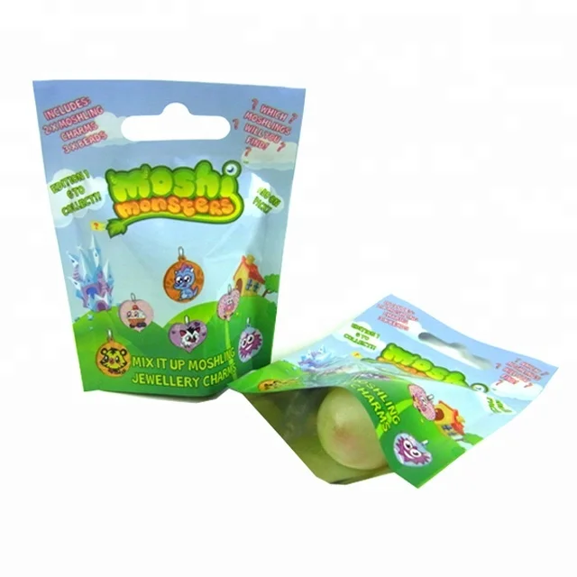 Toy Packaging CMYK Glossy Printing Euro Hang Hole Plastic Bag