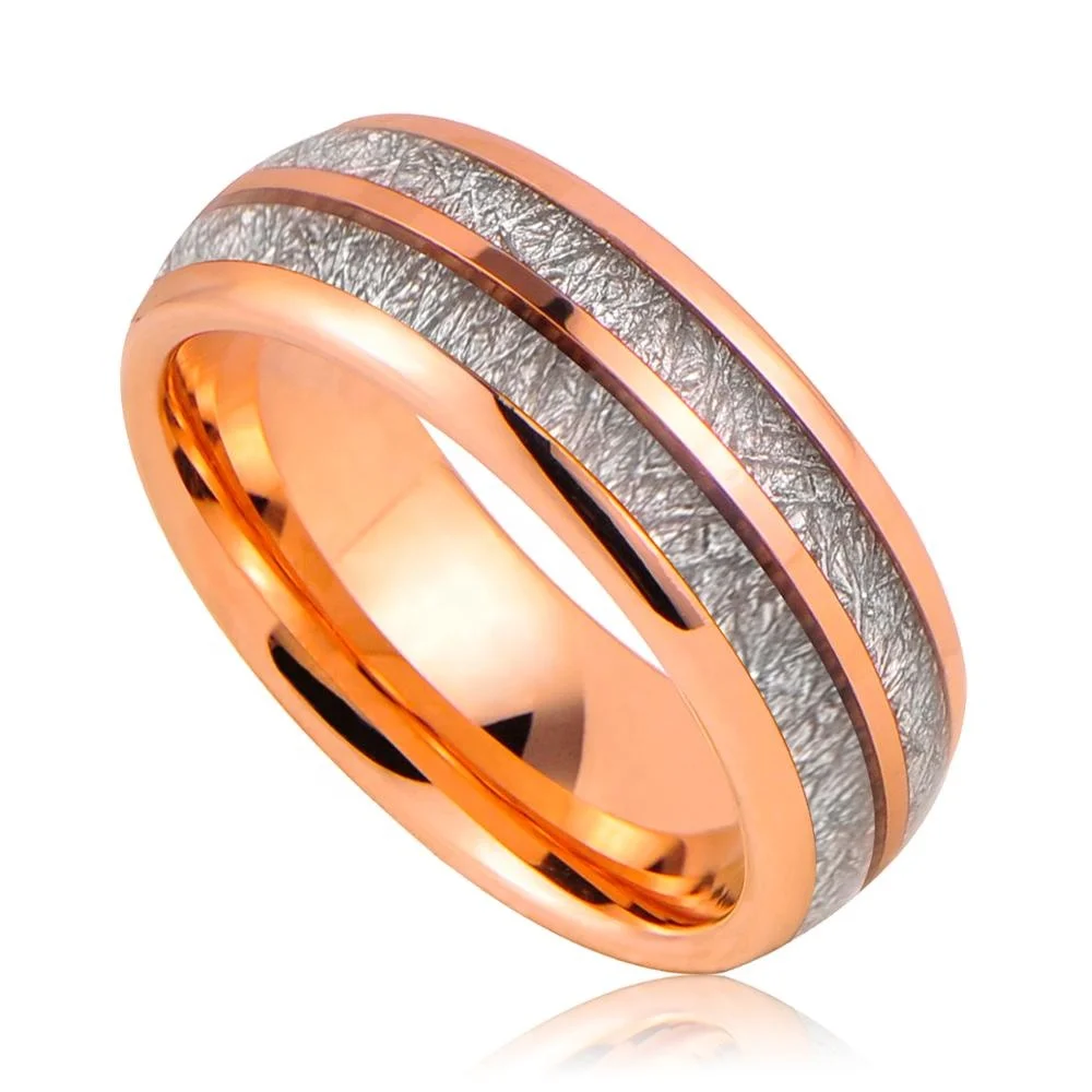 Rose Gold Jewelry Gibeon Meteorite Tungsten Carbide Ring