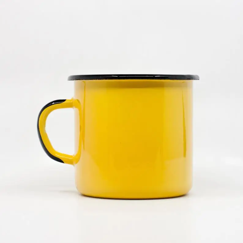 High Quality Bulk Custom Yellow Colored Logo Printing Vintage Design Enamel Coffee Bear Mug