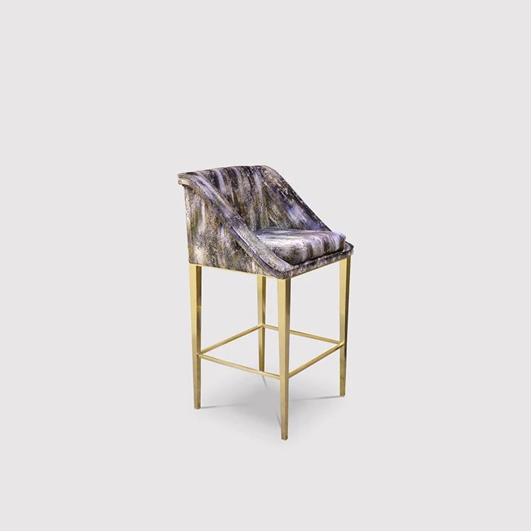 New Design Footrest Metal Base Modern Stool Velvet bar Chair Gold Barstools