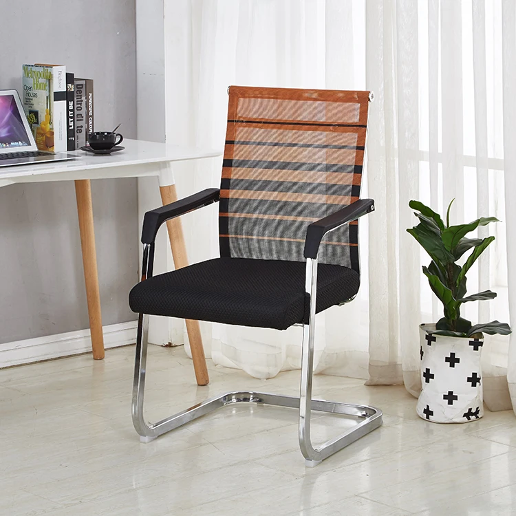 Italian style high quality office furniture mesh structure fabric stainless steel bow leg office chair