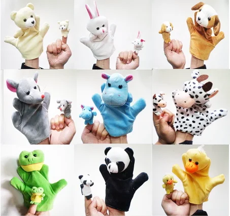 
Wholesale Amazon hot selling small MOQ 10pcs animal set funny plush finger puppets 