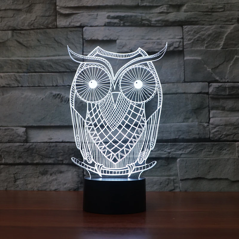 3d effect owl illusion home deco lamp with 7 color led night light for kid's gift FS-3389