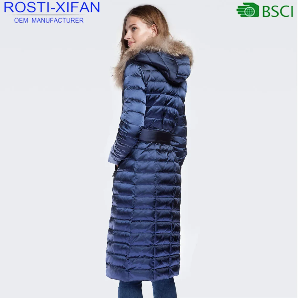 Winter Women Duck Down Long Coats With Natural Raccoon Fur