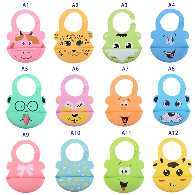 
Baby Feeding New Style Food Grade Cartoon Pattern Waterproof Silicone Baby Bib 