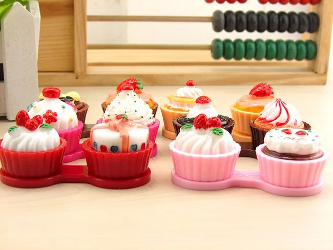 Футляр для двойных контактных линз, милый мультяшный контейнер для очков с рисунком торта, крема, для ухода за глазами, Подарочный держатель