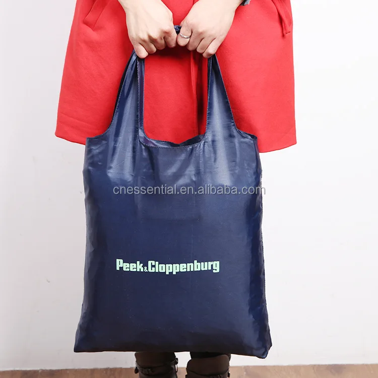 Shopping tote bag nylon reusable foldable polyester shopping bag with pouch