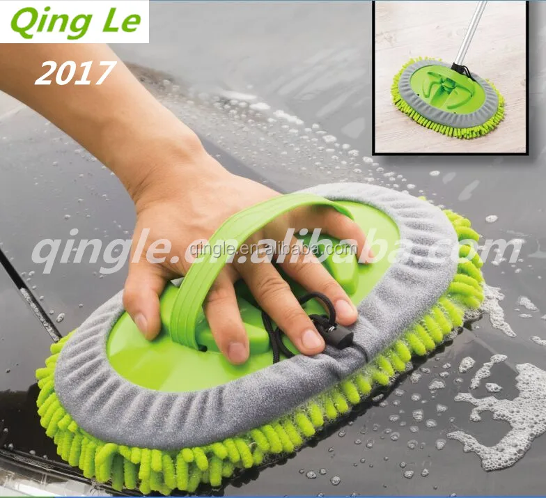 Qingle Extended chenille car wash cleaning mop with 2 telescopic aluminum handle