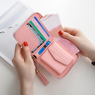 MIYIN Short Wallet Student New Fashionable and Beautiful Simple Zipper and tassel Small Wallet ladies wallets