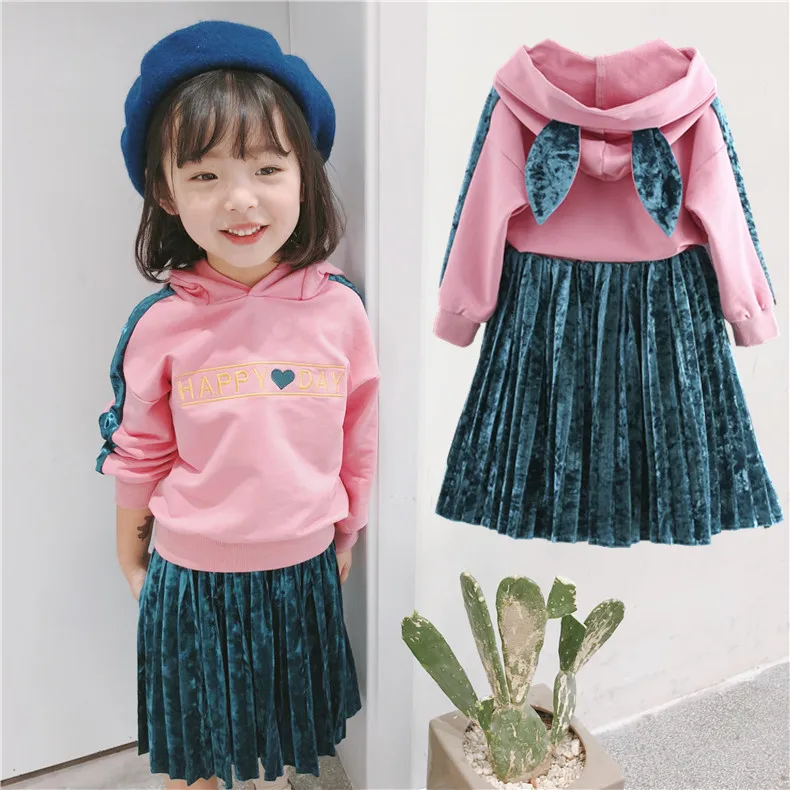 korean kids bunny dresses hoodie dress New arrival winter children frocks designs wholesale baby clothes