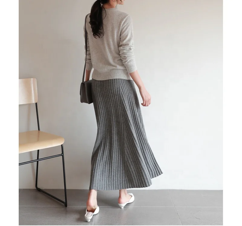 Cashmere Lady  Suit Cashmere Pullover Korean Skirt Sweater Twinset for Woman