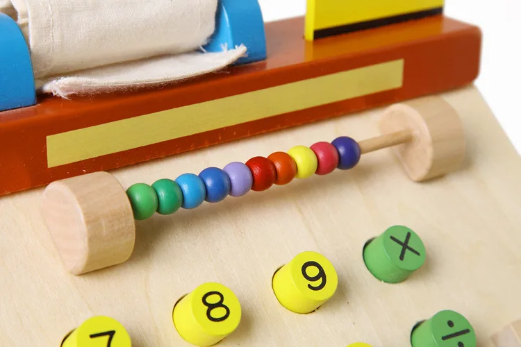 Wooden Toy Cash Register with Coins and Dollars;Pretended Wooden Counting Toy