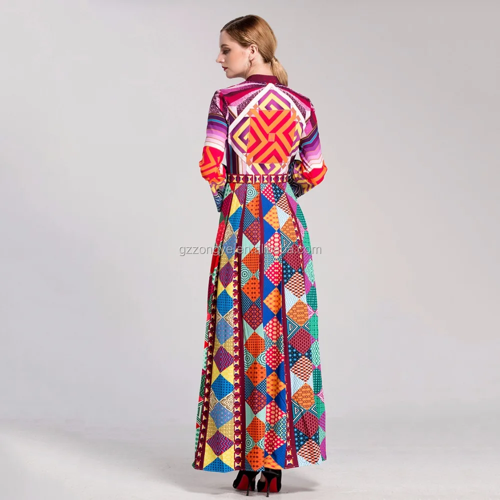 2017 women clothing manufacturer printed wholesale long sleeve maxi dress
